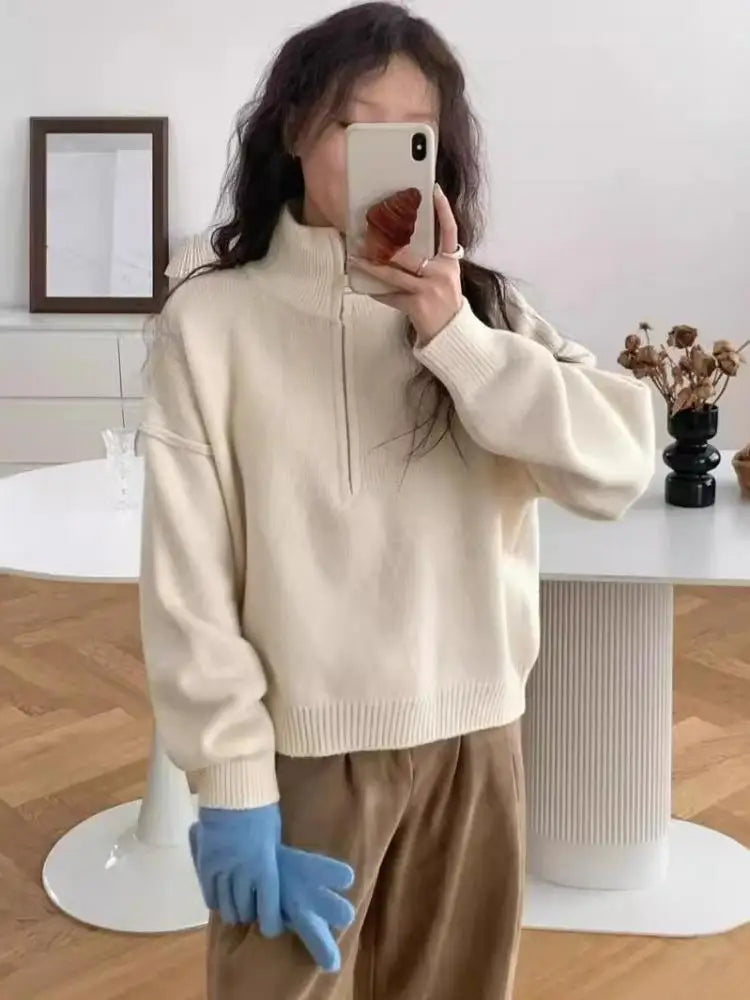 Aurora Pull En Tricot À Col Haut Avec Demi Fermeture Éclair Pour Automne Et Hiver Confort Chic