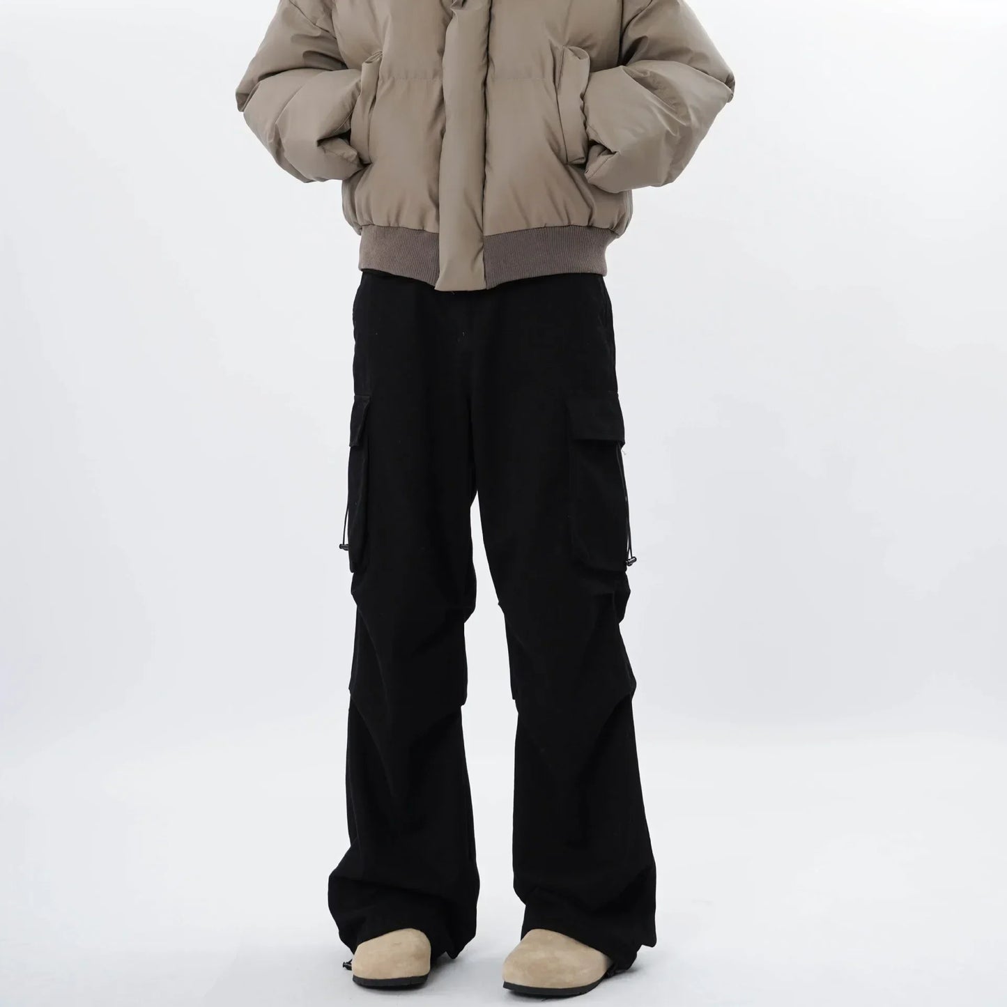Pantalon De Travail Carpenter Amawinc Confort Décontracté Coupe Baggy Avec Bas Évasé En Mélange Coton Durable