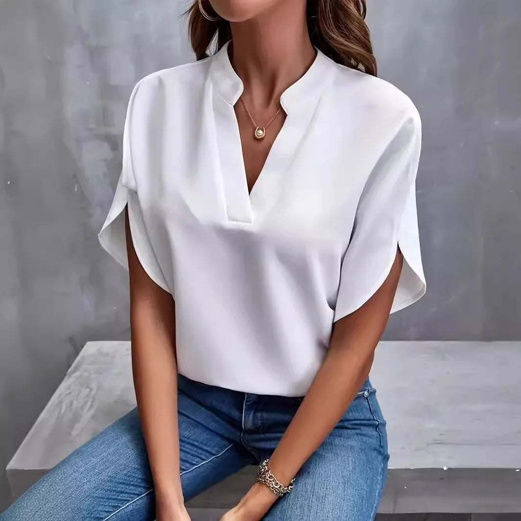 Blouse Délicate Drapée En Soie Giselle Avec Manches Fluides Et Élégante Pour Été Et Automne