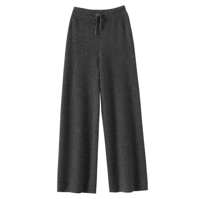 Pantalon Tricoté en Laine à Taille Haute Jambe Évasée Confort Doux pour Automne Hiver