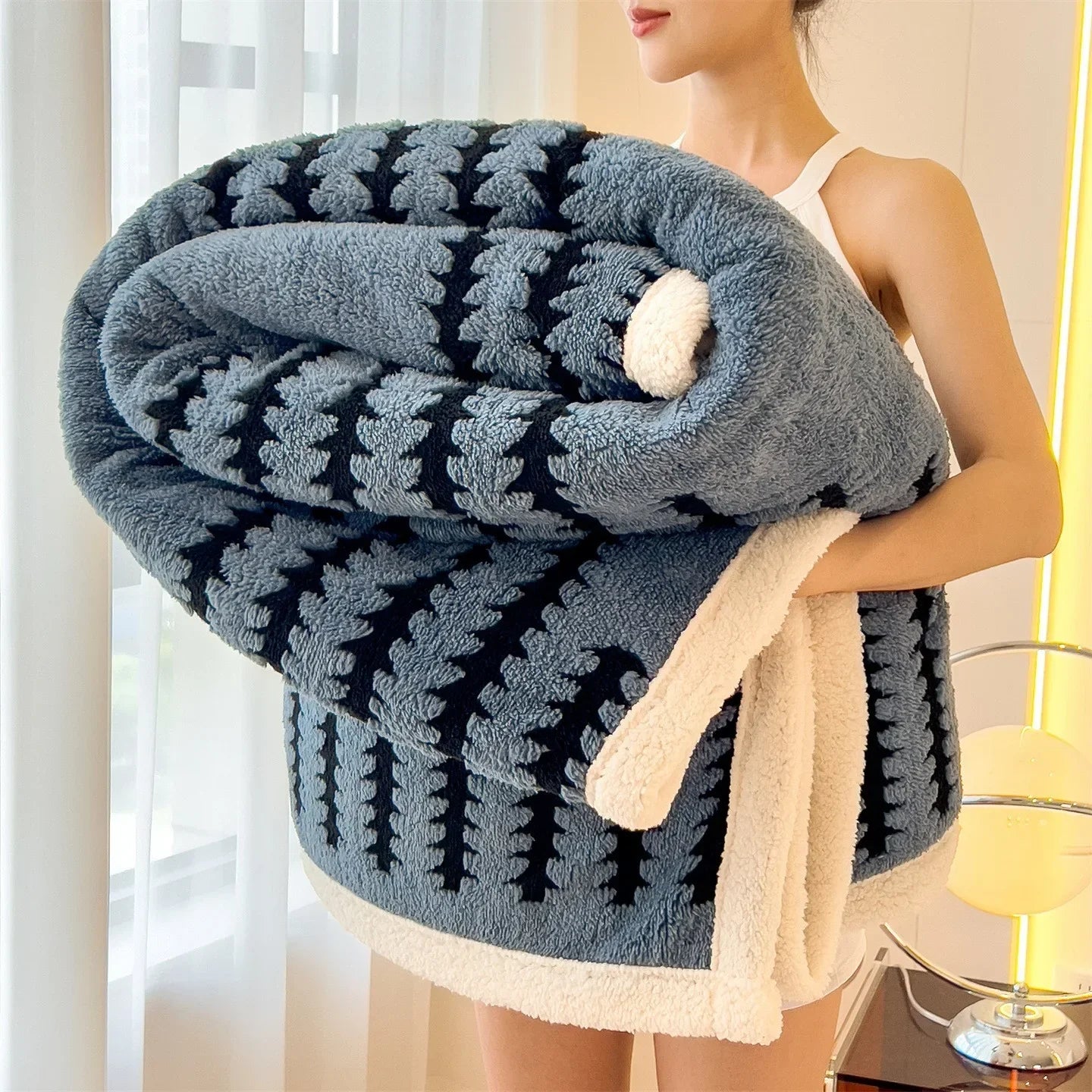 Couverture En Flanelle Contemporaine Avec Peluche Sherpa Douce Pour Un Confort Luxueux