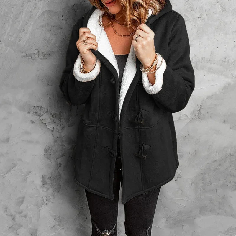 Manteau Capuche En Polaire Douce Chaud Pour L'Hiver Avec Doublure Moelleuse Et Fermetures Bascules Distinctives