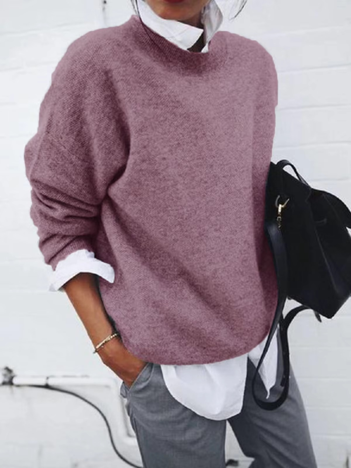Pull En Tricot Pour Femme Avec Col Chemise Effet Deux Pièces Sans Couture Pour Tous Les Jours