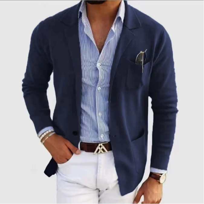 Veste Cardigan Tricot Pour Homme Couleur Unie Avec Col Revers Et Poches Multiples