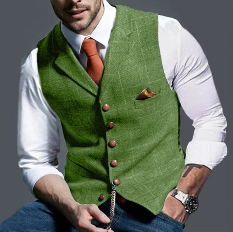Gilet Pour Homme Tweed Rayé Pour Affaires Formelles Mariages Événements Élégants Amawinc Premium