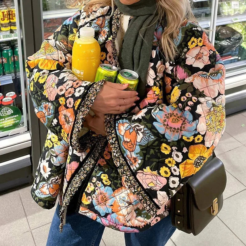 Harper Manteau Matelassé À Fleurs Doublure Polaire Pour Automne Hiver Confort Chaleur