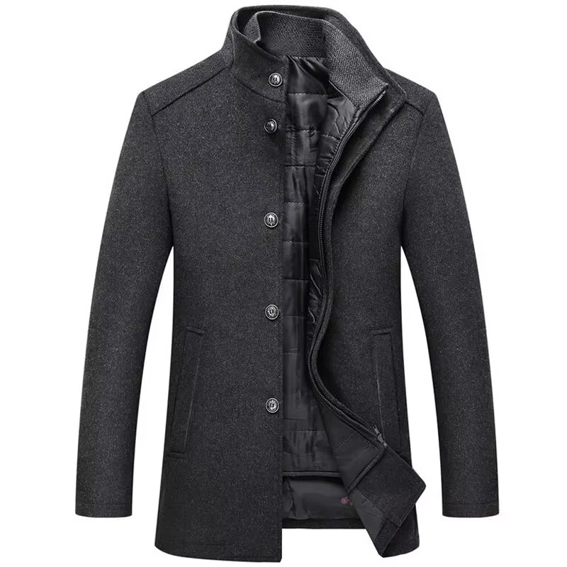 Amawinc Manteau Long Pour Homme En Laine Marine Avec Col Debout Et Gilet Intérieur Détachable Pour L'Hiver