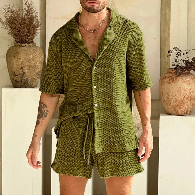 Ensemble Deux Pièces Caris 90s T Shirt Et Short Texturés Léger Pour Été Confortable