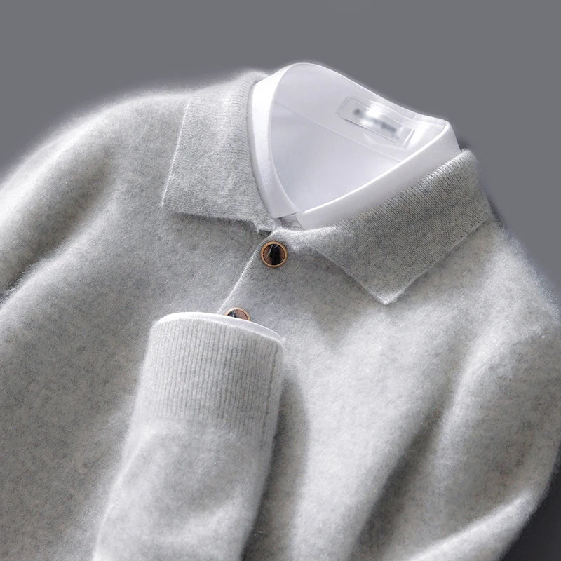 Nordisk Flair Pull Homme Tricot Mélange Laine Col Polo Bouton Détail Coupe Décontractée