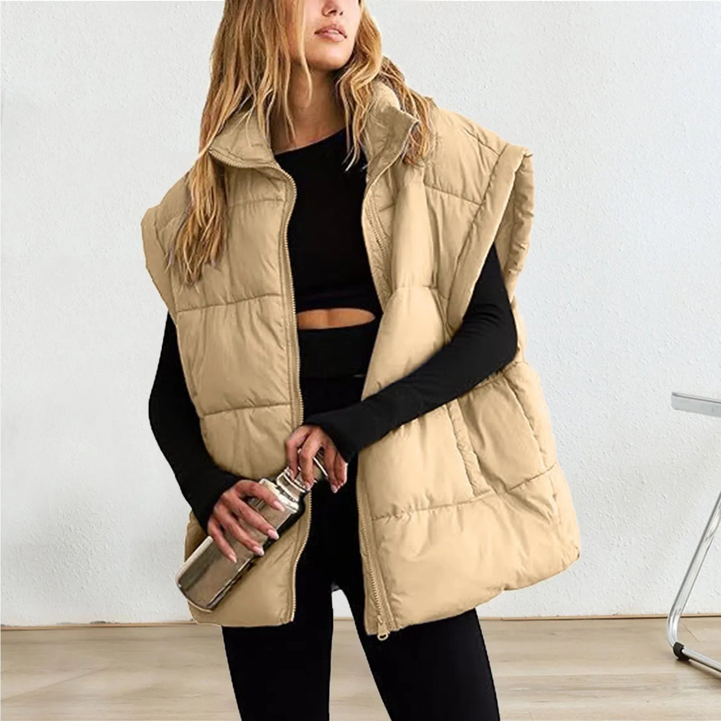 Amawinc Gilet En Duvet Matelassé Chaud Pour L'Hiver Avec Zip Décontracté Et Silhouette Moderne