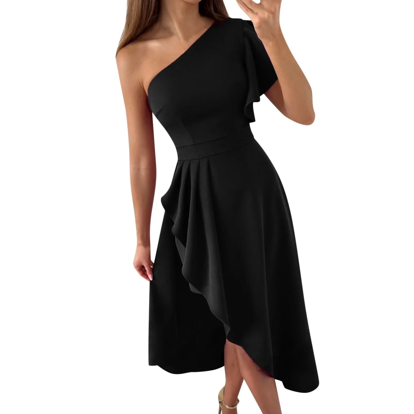 Robe Asymétrique À Une Épaule Pour Femmes Coupe Élégante Idéale Pour Fêtes Parties Et Événements Formels
