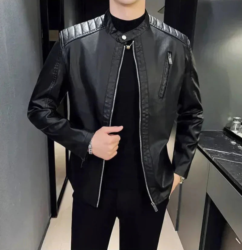 Veste Homme En Cuir PU Slim Fit Avec Poches Zippées Léger Pour Quotidien Urbain Amawinc Matteo