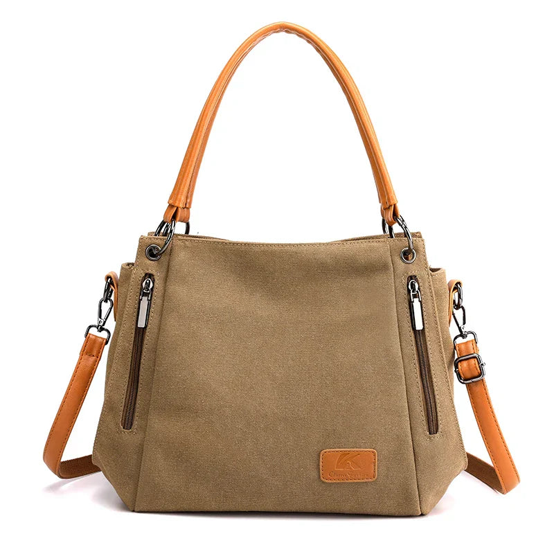 Amawinc Veyora Luxe Sac Tote en Toile Canvas Construction Premium Intérieur Spacieux Fermeture Éclair Port Polyvalent