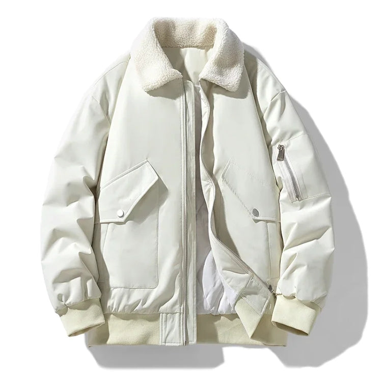 Veste Aviateur Doublée Sherpa Avec Col En Fourrure Blanche Et Doublure Matelassée Poches Cargo