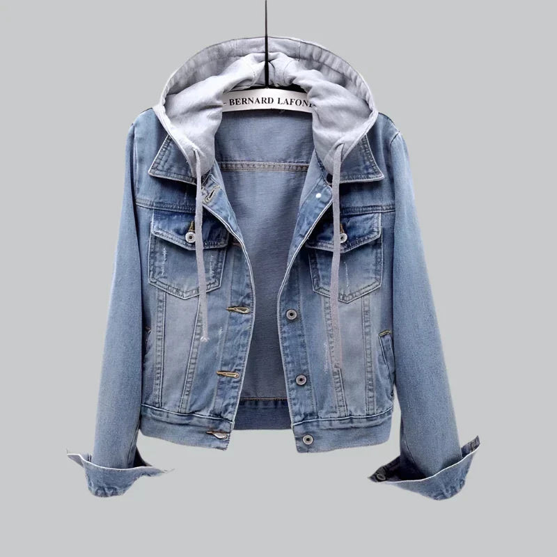 Fudus Women's Down-Filled Hooded Denim Jacket