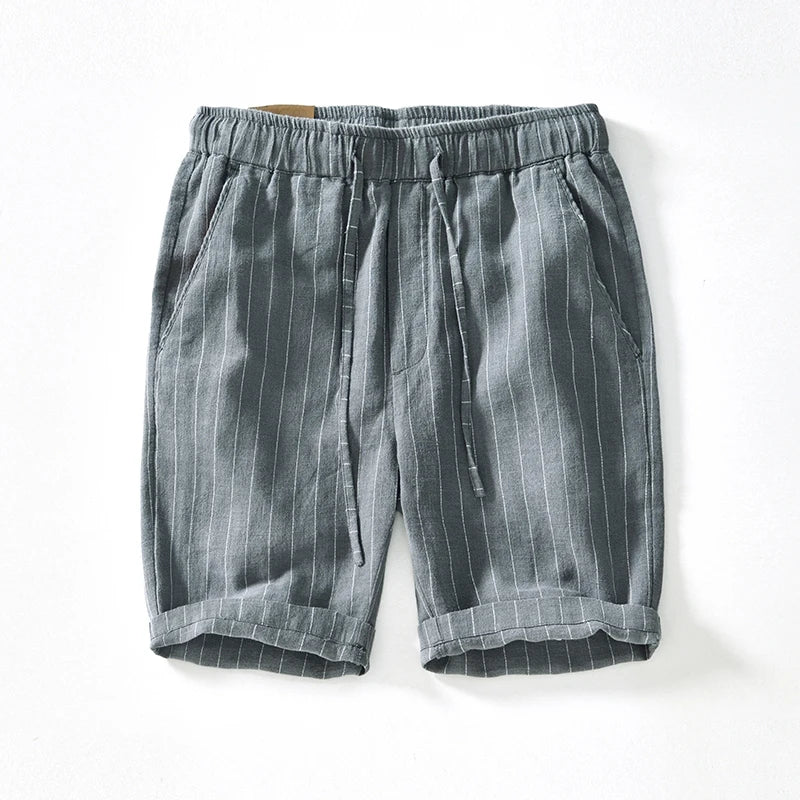 Shorts Lin Coton À Rayures Léger Respirant Avec Taille À Cordon Élastique Et Poches Utilitaires Pour Été Décontracté