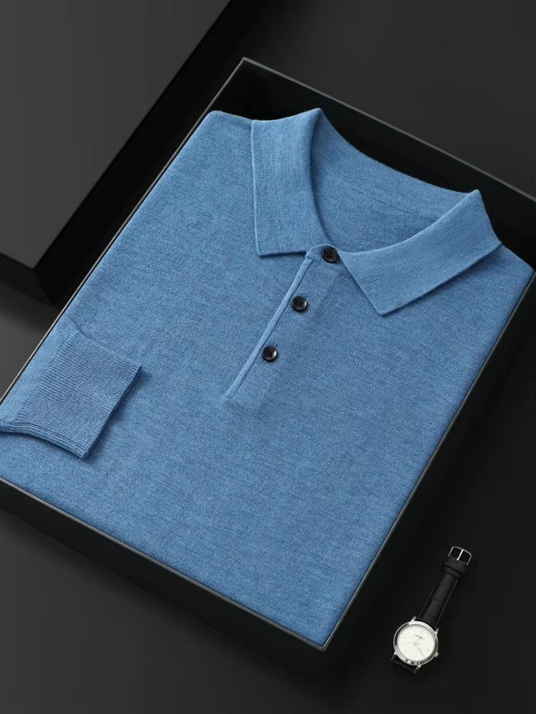 Pull Mérinos Mélange Cachemire Col Polo En Maille Légère Chaud Confort Quotidien Élégant Pour Homme