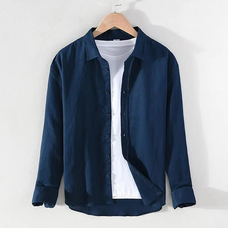 Chemise Homme Lin Vintage Col Montant Manches Longues Boutonnée Léger Respirant de M à 3XL