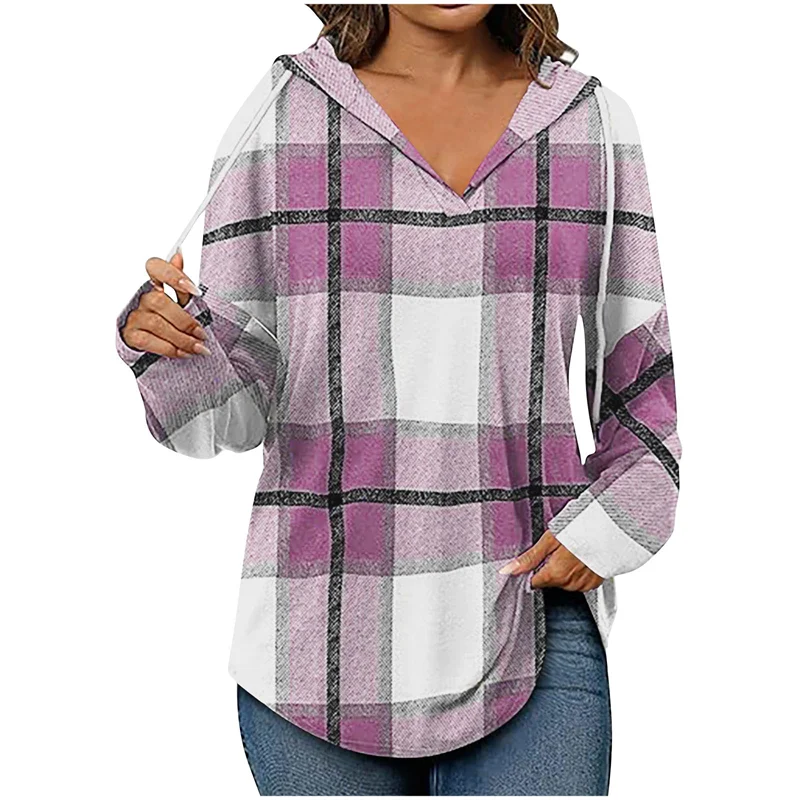 Ruby Sweat À Capuche Oversize Col V Motif Grille Confortable En Coton Polyester Doux