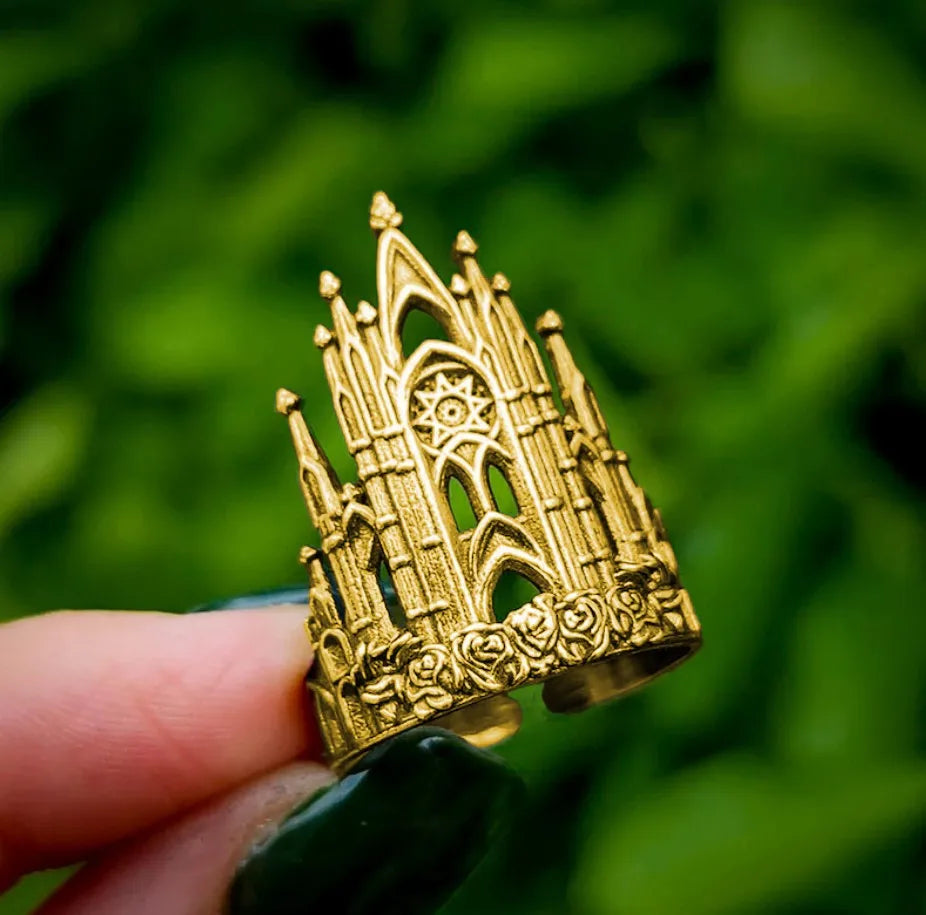 Bague Gothique Arcana Cathédrale En Argent Vieilli Avec Détails Filigrane Élégante Et Antique