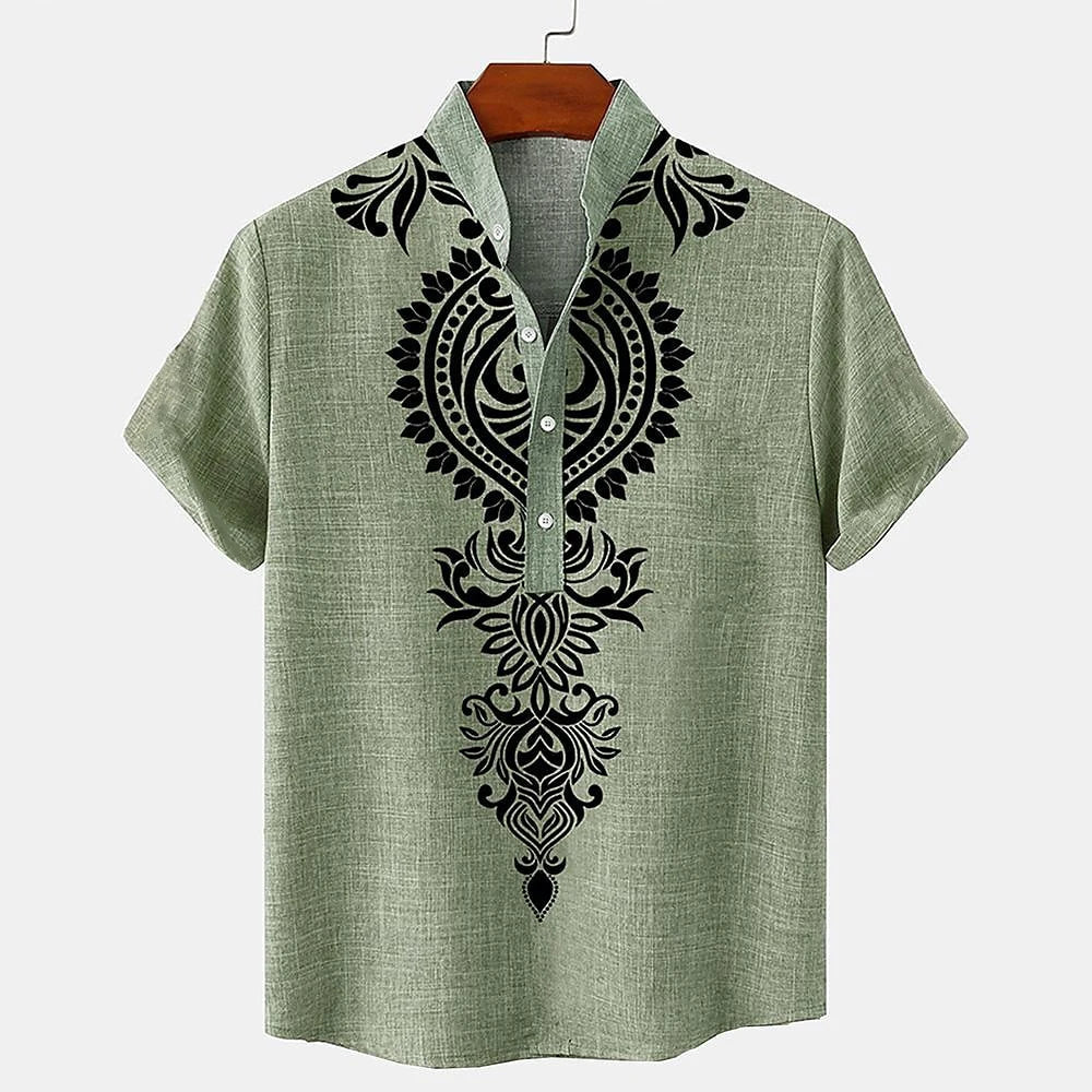 Chemise Décontractée À Manches Courtes Avec Motif Hawaïen Traditionnel En Polyester Léger
