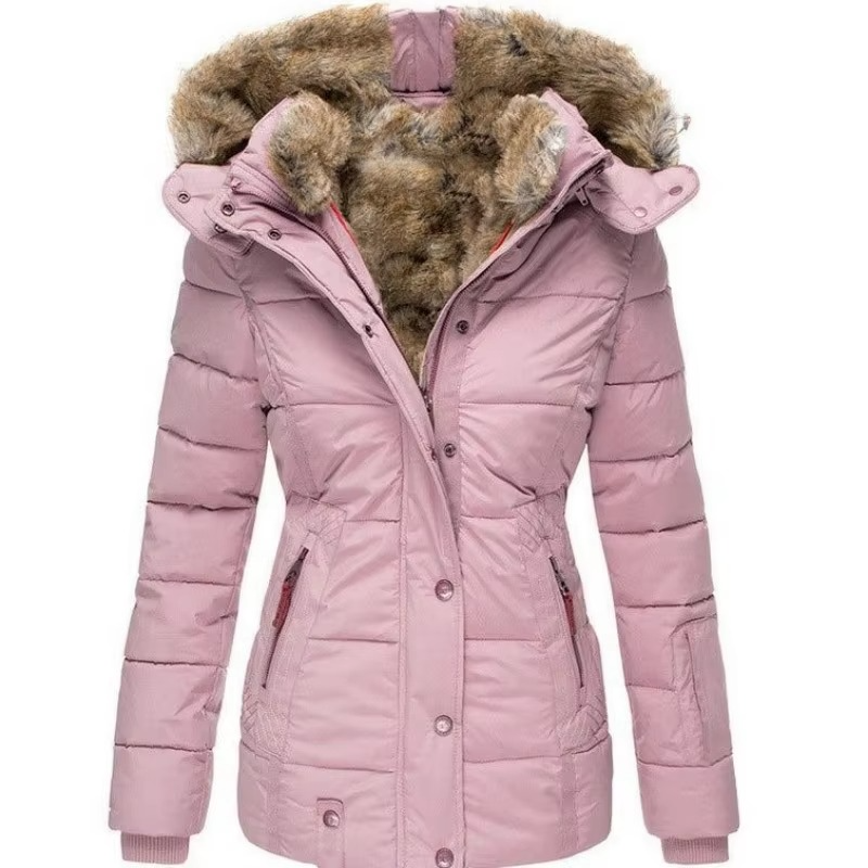 Manteau Parka Luxe Hiver Pour Femme En Laine Et Coton Rembourré Capuche Intégrée Et Coupe Ajustée