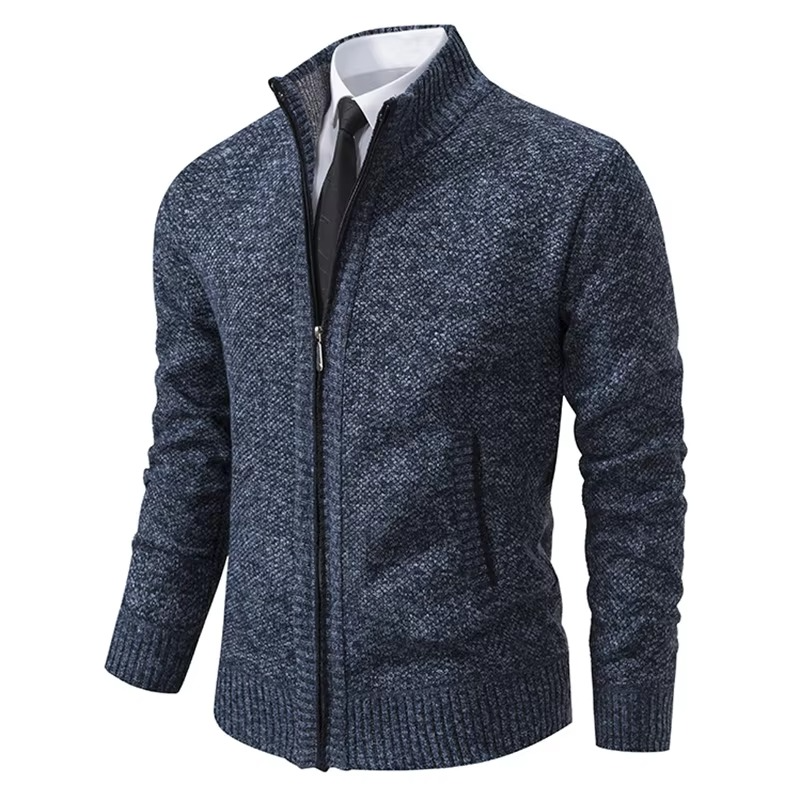 Cardigan Homme Doublé Polaire Avec Col Montant À Fermeture Éclair Chaud Pour Automne Et Hiver Décontracté