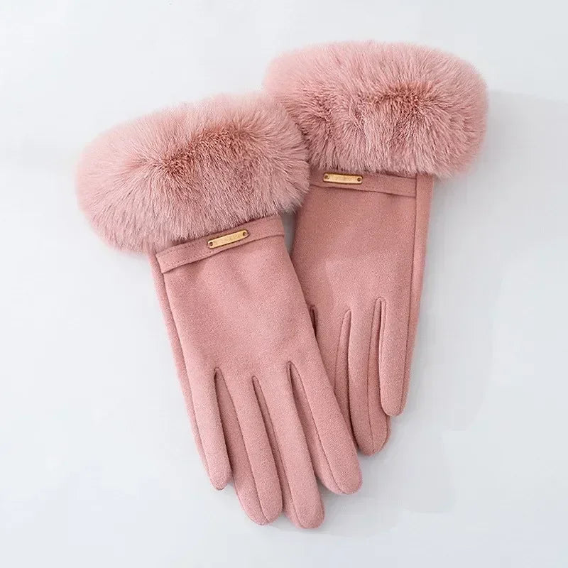 Gants Ajustés Pour Femme Avec Manchette En Fourrure Et Accent Métallique Subtil Chic