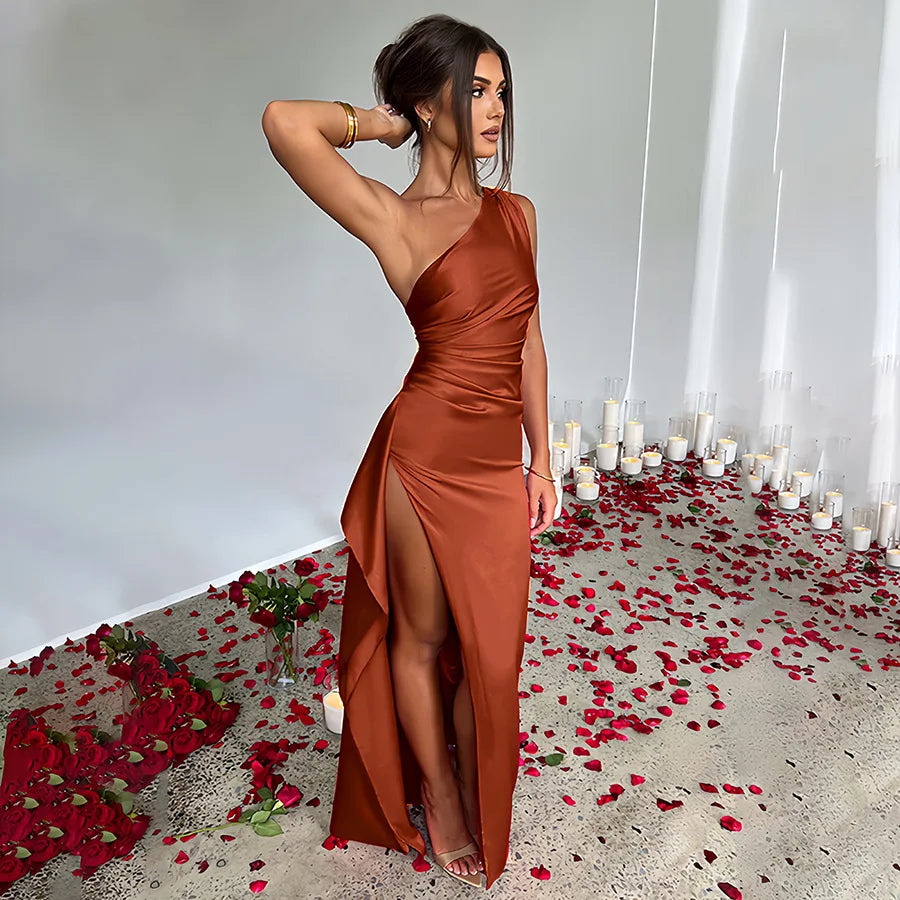 Robe Satin Une Épaule Lily Amawinc Pour Soirées Élégantes Gala Et Nuit Exceptionnelle