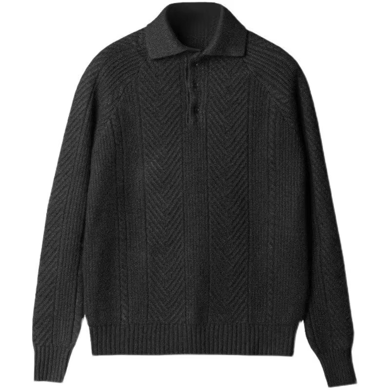 Pull Polo En Maille Pour Homme Avec Col Boutonné Manches Longues Style Vintage Pour Automne Et Hiver
