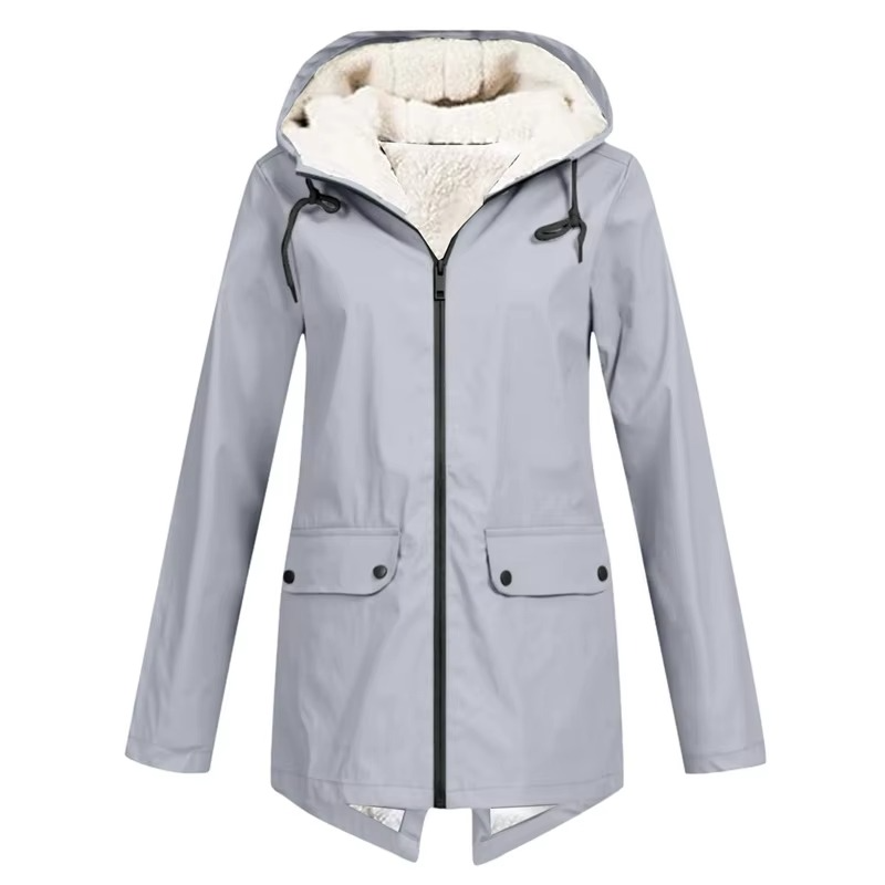 Veste Trench Imperméable À Capuche Doublée Velours Pour Automne Et Hiver Pour Femmes