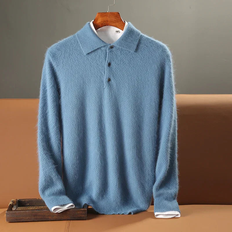 Amawinc Pull Polo En Laine Pour Homme À Col Polo Coupe Décontractée Manches Longues Avec Boutons Et Bordures Côtes