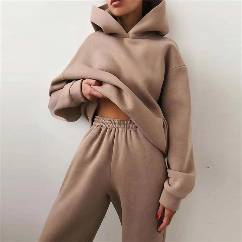 Survêtement Deux Pièces Femme Hoodie Oversize Chaud Pantalon Long Automne Tenue Décontractée