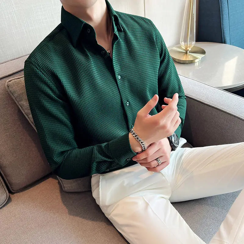 Polo Homme Slim Fit En Maille Waffle Texturée Amawinc Résistant Aux Plis Pour Le Bureau Et Le Week End
