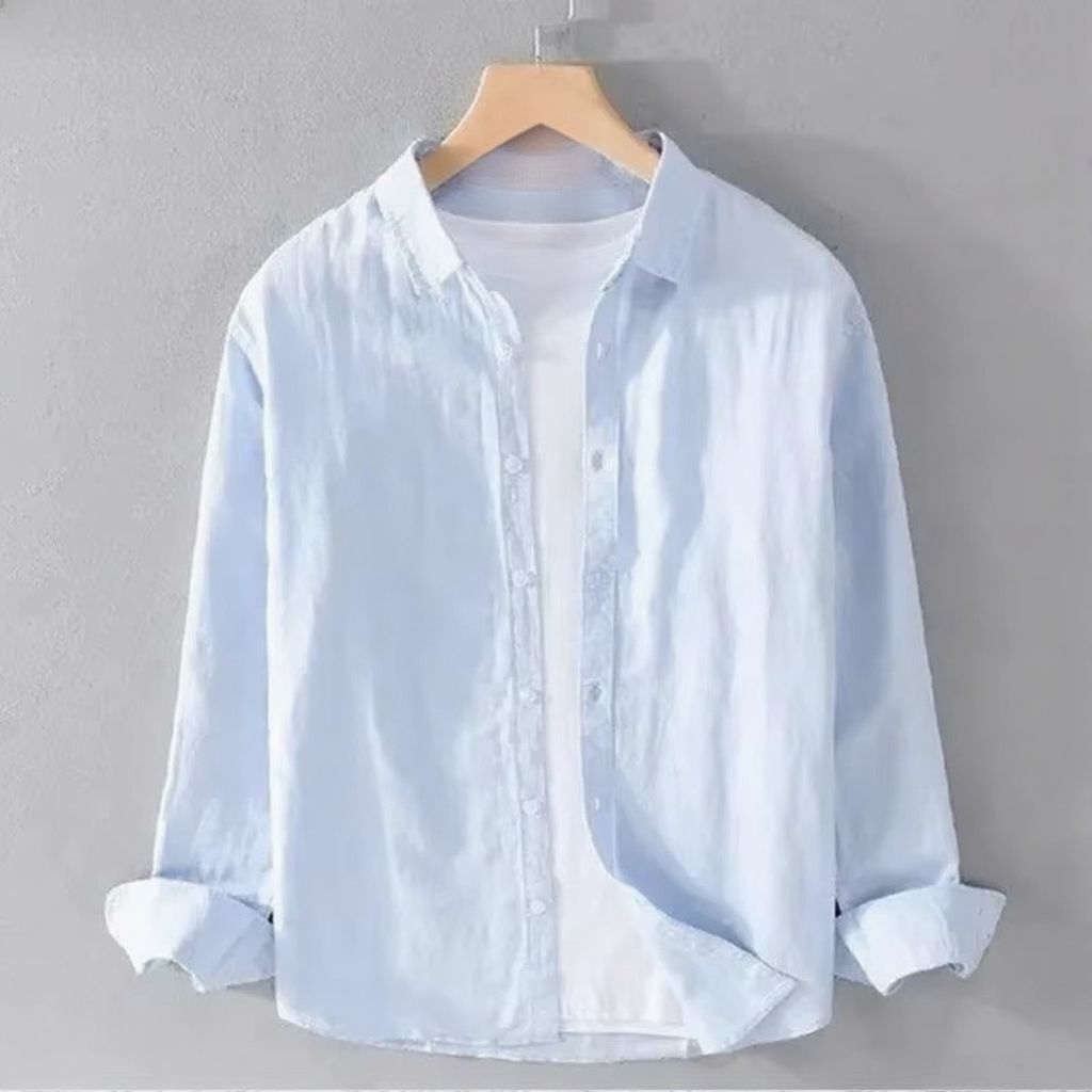 Amawinc Chemise Pour Homme Légère En Coton Lin À Manches Longues Décontractée Respirante Confort Quotidien