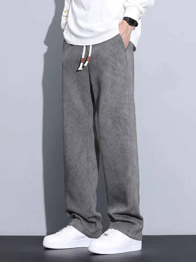 Pantalon De Survêtement Délavé À Coupe Droite Ample En Mélange Coton Polyester 55 Pourcent Et 45 Pourcent