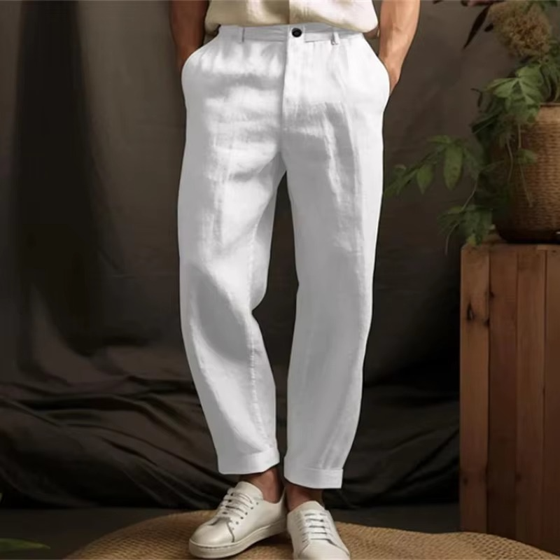 Pantalon Décontracté Homme En Lin Mélangé Léger Respirant Pour Temps Chaud Confort Quotidien