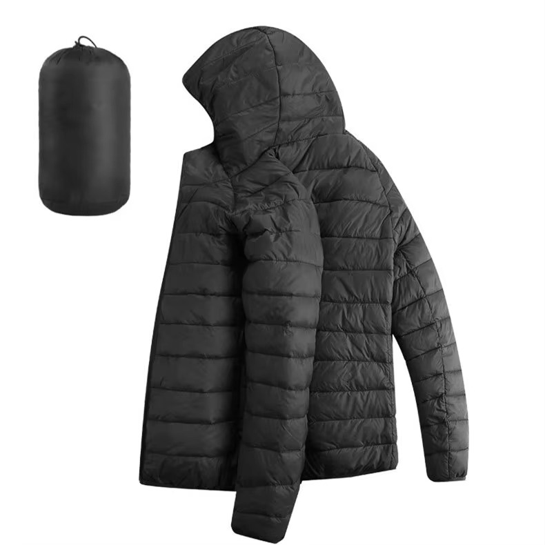 Veste Homme Légère à Capuche en Coton et Duvet avec Poches Zippées Parka Décontractée