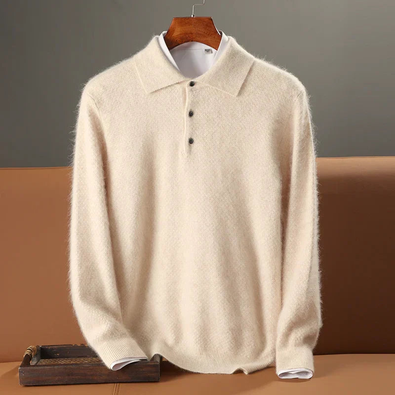 Amawinc Pull Polo En Laine Pour Homme À Col Polo Coupe Décontractée Manches Longues Avec Boutons Et Bordures Côtes