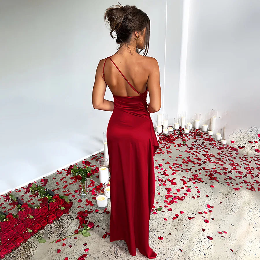 Robe Satin Une Épaule Lily Amawinc Pour Soirées Élégantes Gala Et Nuit Exceptionnelle