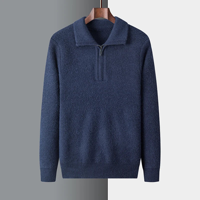 Pull en Laine pour Homme André Lucero à Zip Demi Fermeture Col et Poignets Côtes