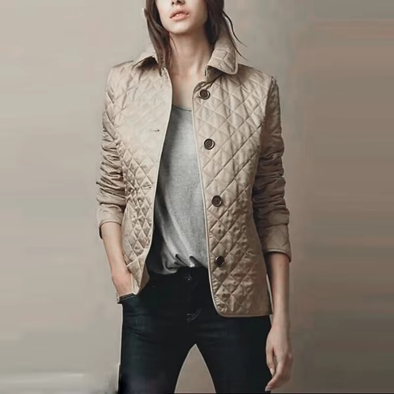Manteau Hiver Femme À Revers Slim Cintré Avec Poches Rembourrage En Coton Pour Ambiance Quotidienne