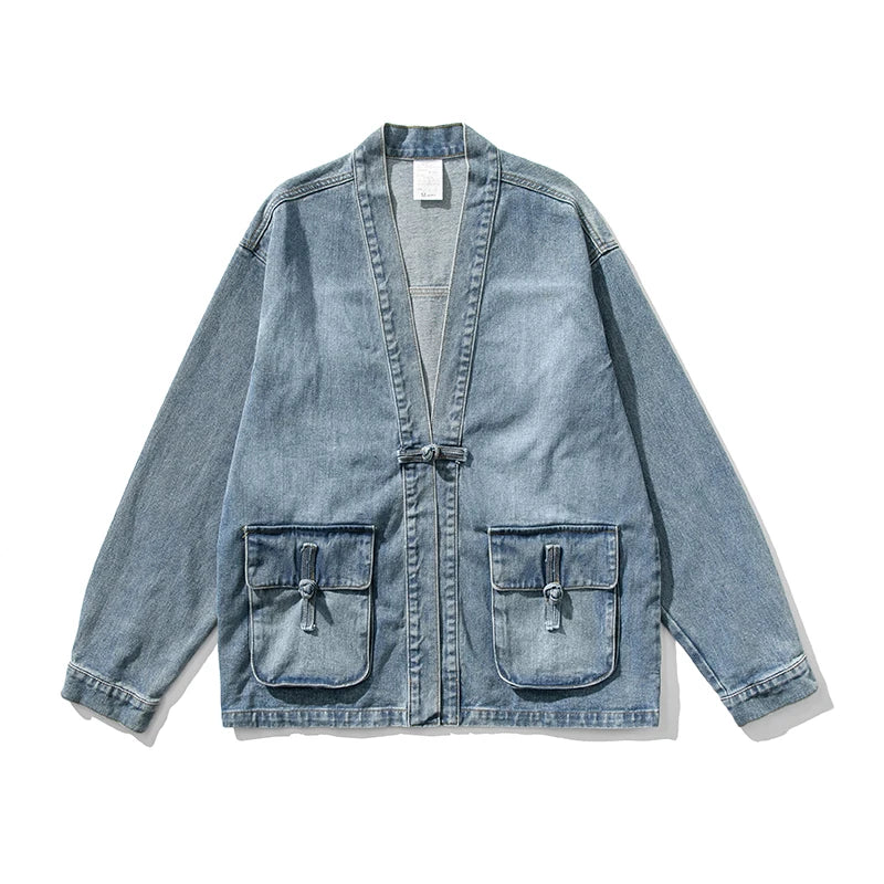 Kimono Denim Shinjuku Ronin Pour Homme Avec Manches Larges et Grandes Poches Frontales Amawinc