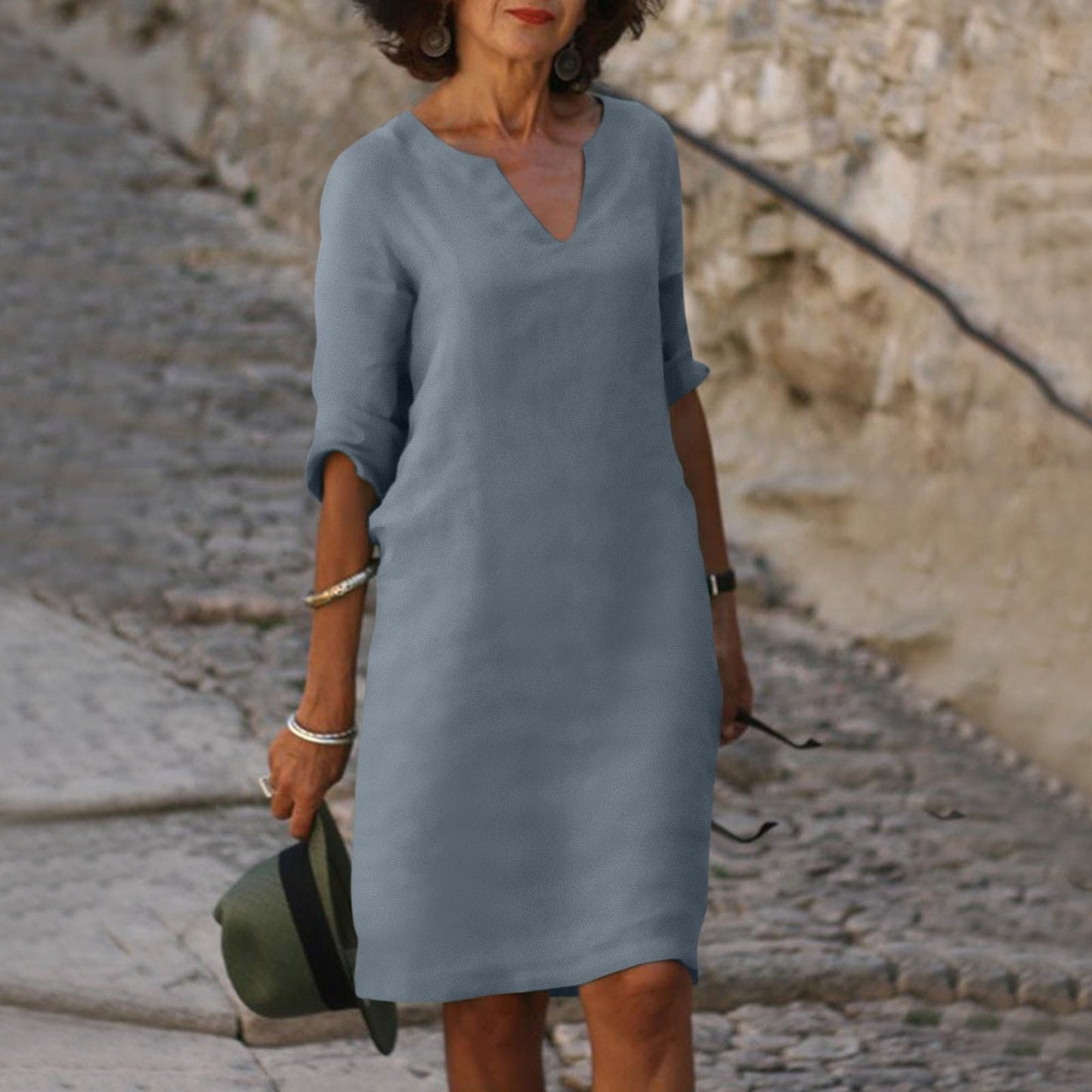 Robe Midi Décontractée Pour Femme Ample Taylor Amawinc Silhouette Relax Col Doux Confortable