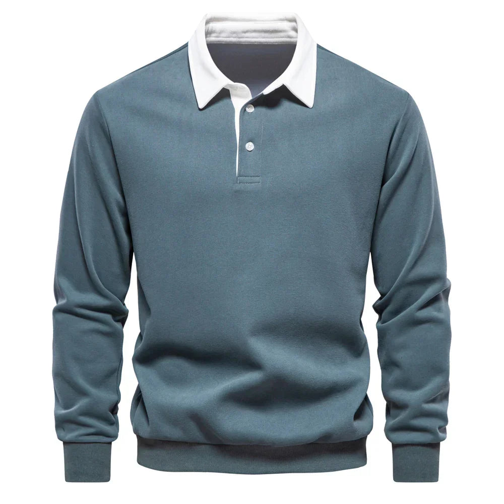 Pull Polo En Coton Camden Amawinc Bleu Marine Avec Col Blanc Pour Homme Classique