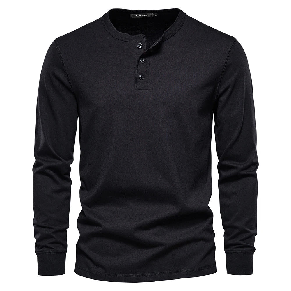 Chemise Henley À Manches Longues Pour Homme Bleu Nuit Confort Moderne Décontracté Polyvalent