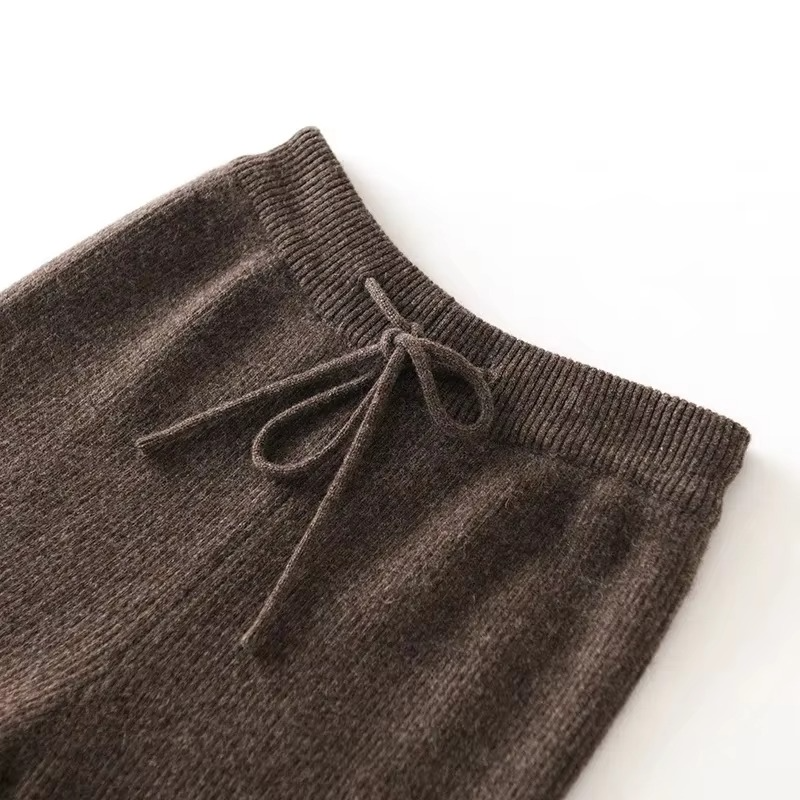 Pantalon Tricoté en Laine à Taille Haute Jambe Évasée Confort Doux pour Automne Hiver