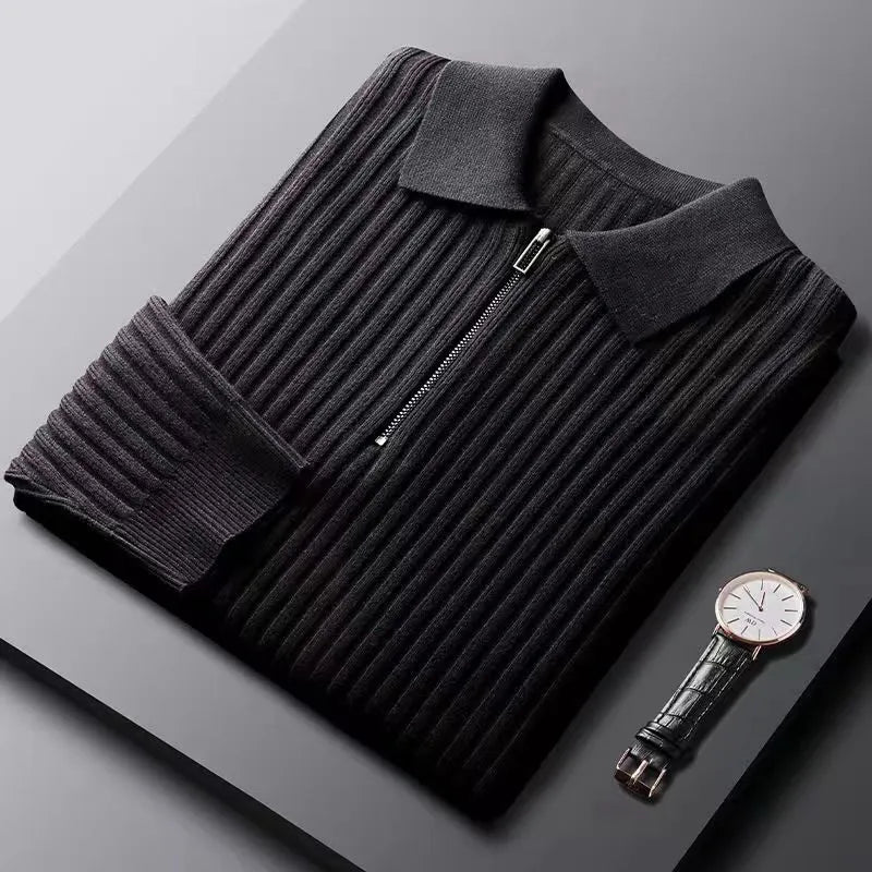 Grant Pull Homme Col Zippé En Maille Côtelée Amawinc Confortable Moderne Pour Allures Décontractées