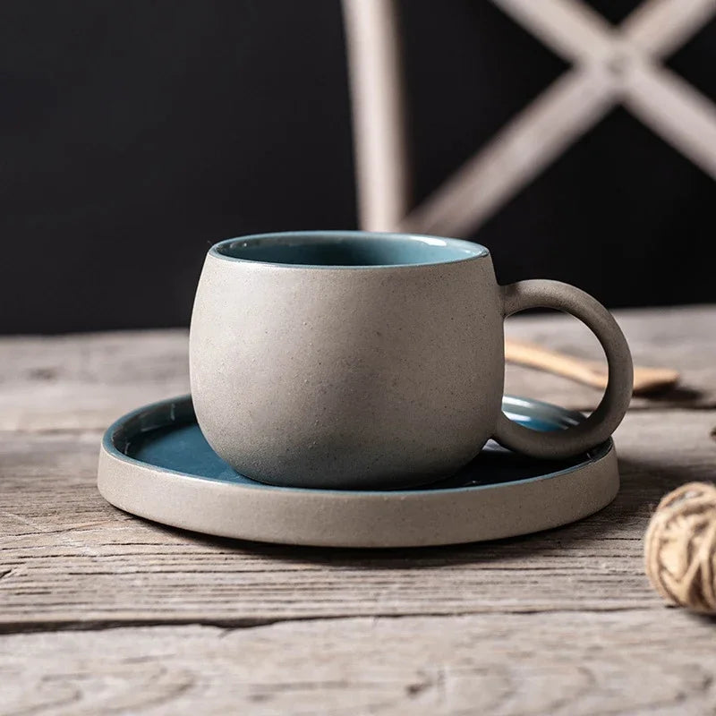 Terra Tasses En Céramique Matte Texturée Avec Manche Arrondi Et Sous-Tasse Inclus 300 Ml