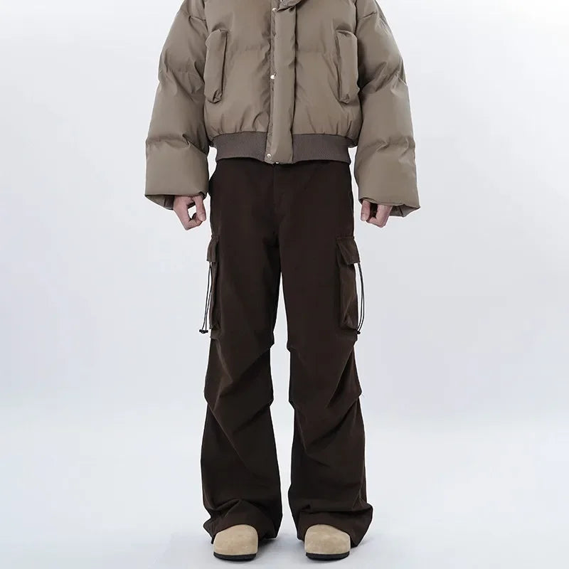 Pantalon De Travail Carpenter Amawinc Confort Décontracté Coupe Baggy Avec Bas Évasé En Mélange Coton Durable